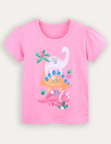 Cute Dinosaur Print Short-sleeved T-shirt